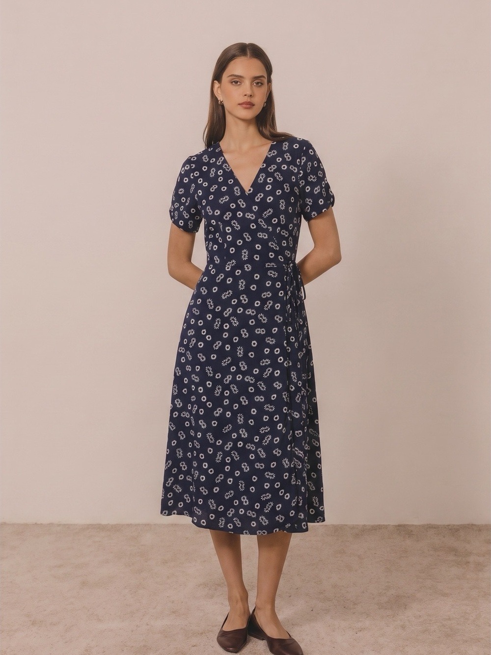 NEW Talbots Women Floral Print V Neck Short Sleeve Midi Wrap Dress Size 10